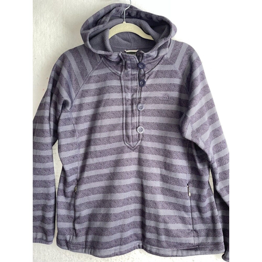 The North Face Crescent Sunshine Striped Quarter Button Hoodie Purple XL Women's